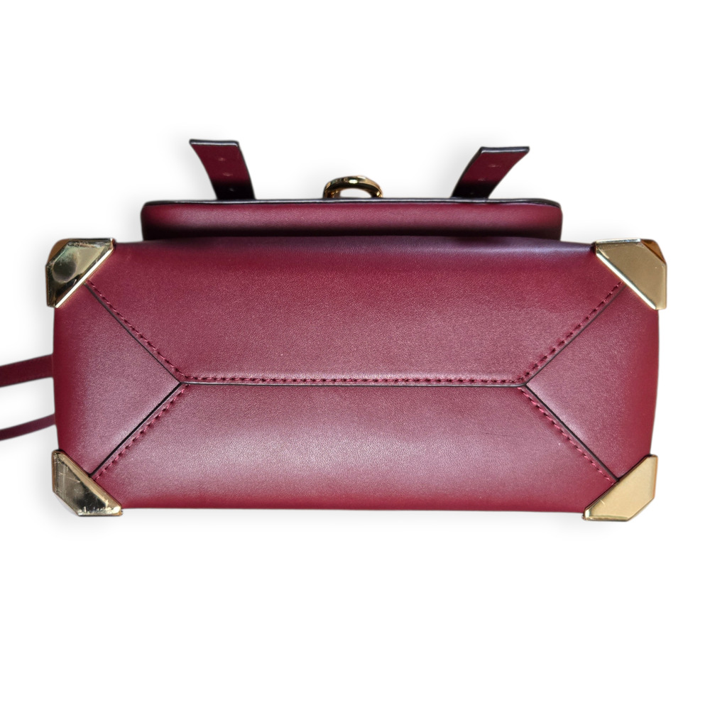 Michael Kors Medium Manhattan Leather Logo Cherry Red Satchel Convertible Bag - Picture 7 of 9